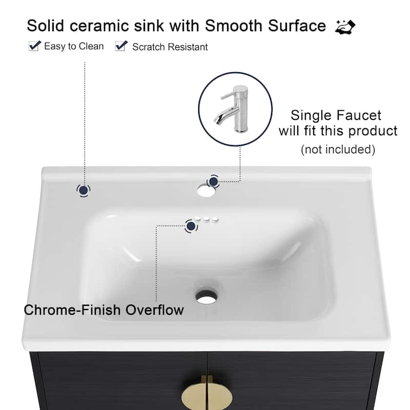 Malwee 24"/28" Floating Bathroom Vanity, Wall Mounted Bathroom Vanity with Ceramic Sink and Soft Close Door