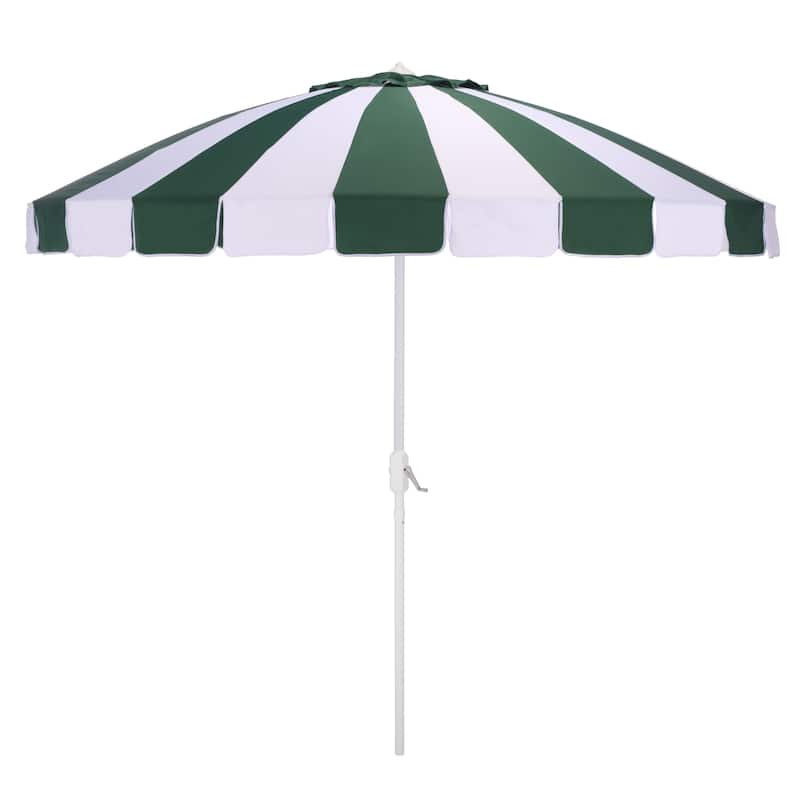 SAFAVIEH Outdoor Patio Furniture Buti 9 Ft Umbrella, Crank Lift Shade with Aluminum Frame - Hunter Green Stripe/White