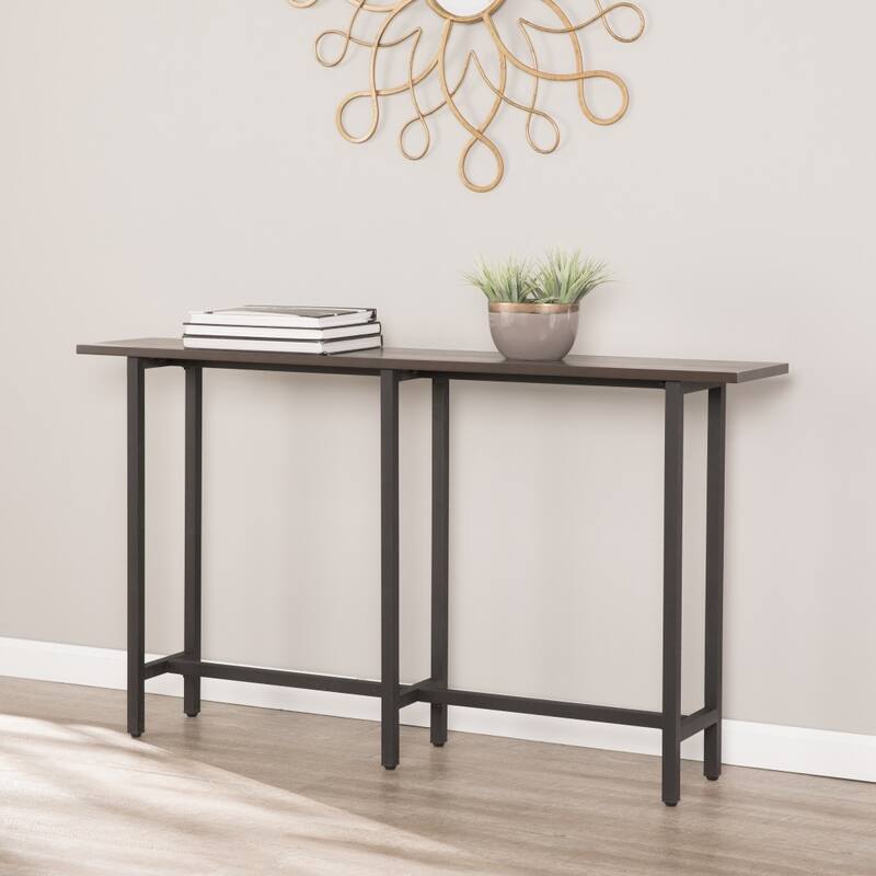 Espresso Wood Rectangular Console Table with Black Iron Frame - 54” L x 10” W x 30” H
