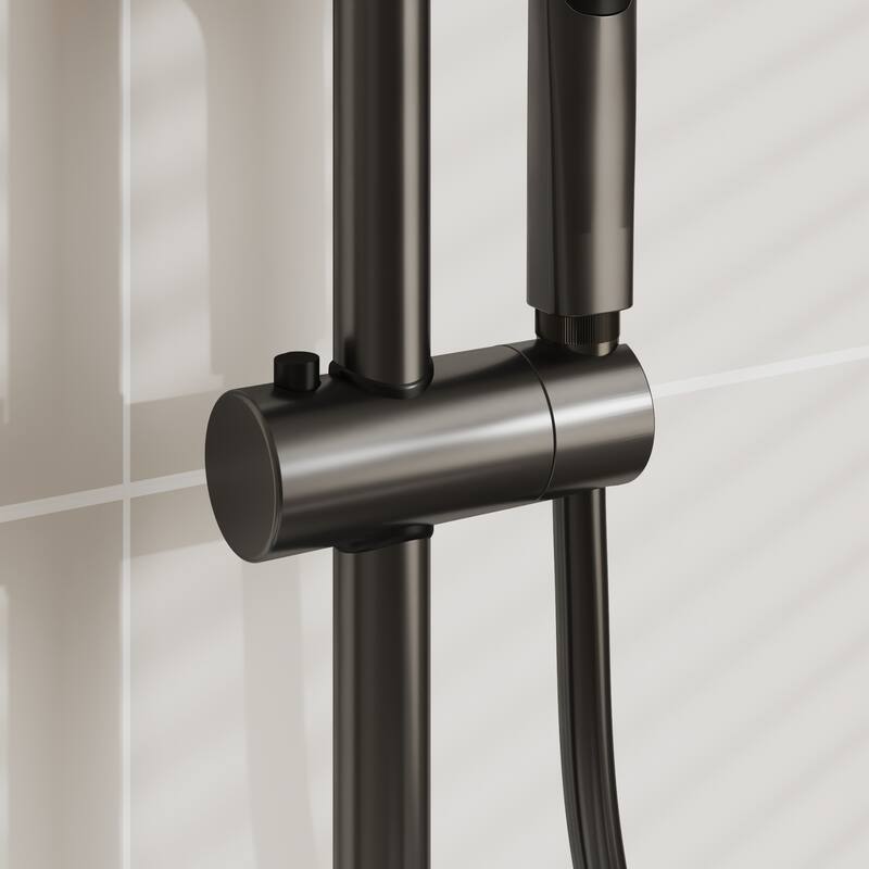 Shower System with LED Temperature Display, 4 Function Piano Button Shower Panel with Rainfall Shower Head, Handheld Shower