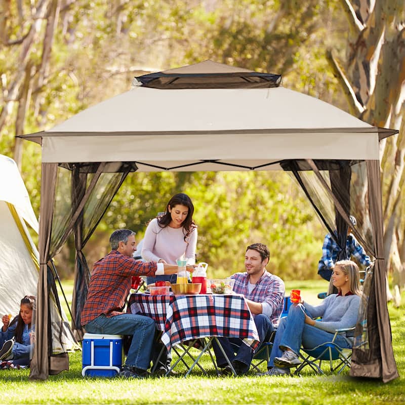Cozywor 11 ft. x 11 ft. Steel Pop-Up Gazebo with Mosquito Netting
