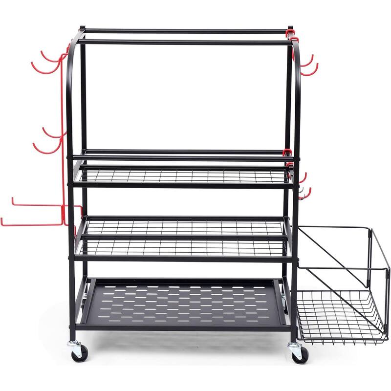 Outdoor Toy Storage, Garage Organization, Sports Equipment Organizer, Yoga Mat Storage with Hooks and Basket