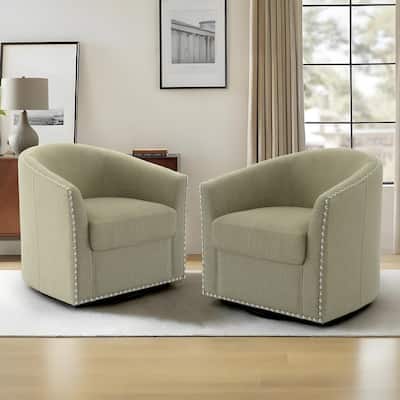 George 2 Set 30"W Upholstered Swivel Barrel Chair with Nailheads