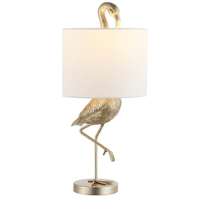 Aaliyah 25in Champaign Gold Resin Table Lamp with White Linen Shade - 25"H