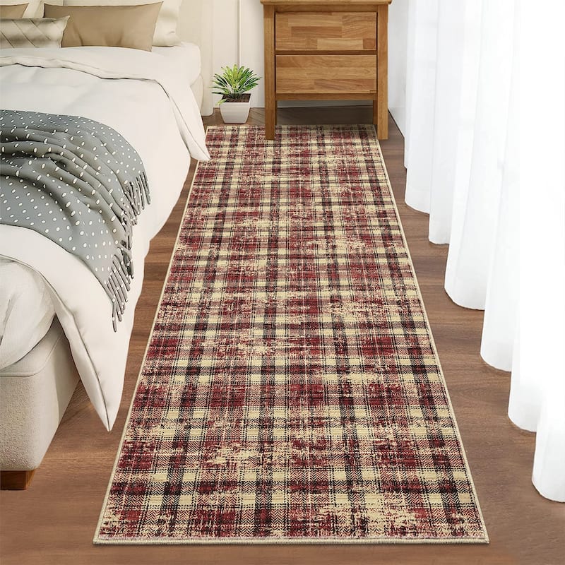 Garvee Earthy Plaid Soft Low Pile Foldable Area Rug