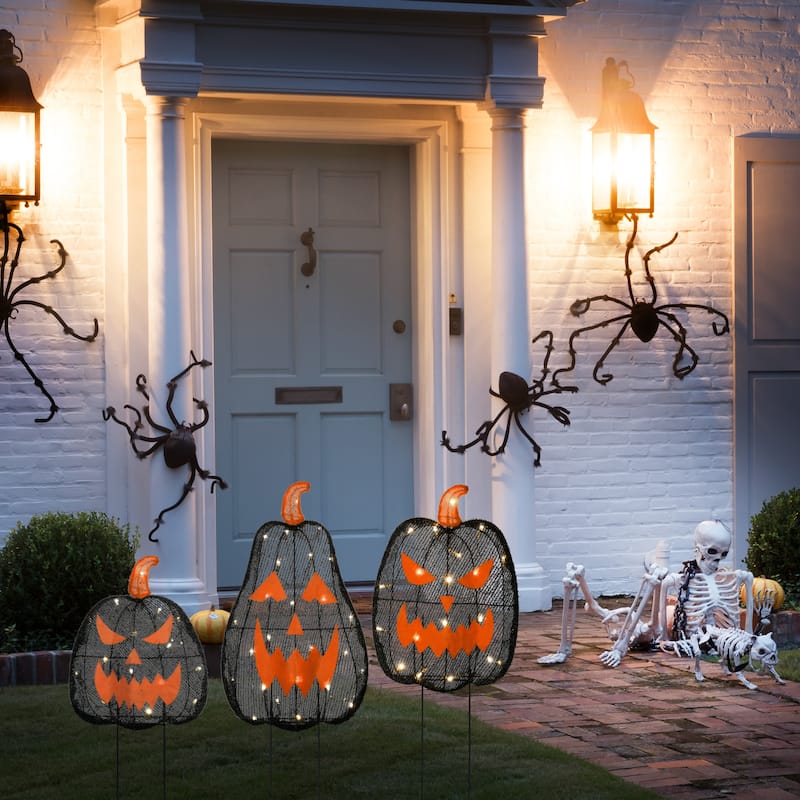 National Tree Company Halloween Pre-Lit Menacing Jack O' Lantern Trio, LED Lights, Pack of 3, 35 Inches