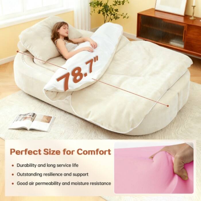 Modern Convertible Floor Sofa Bed with Corduroy Cushion, 2 Pillows & No Assembly