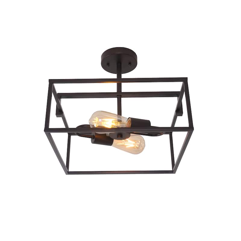 2-light Matte Black Semi-Flush Mount