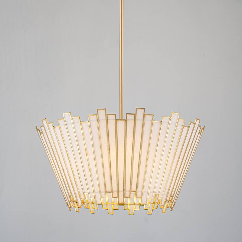 4-Light Modern Metal & GlassChandelier with White Jade Glass Shade for Living Room - 4 Light