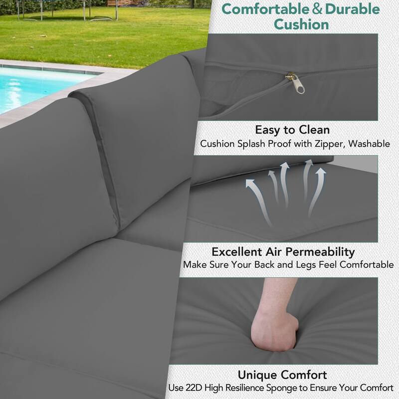 Black 7-Piece Wicker Outdoor Sectional Set Patio Sofa Set with Gray Cushions and Coffee Table