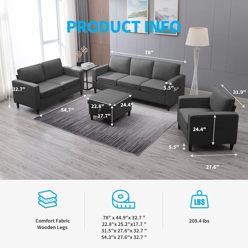 Mixoy Convertible Living Room Furniture Set-Single Sofa/Loveseat/3-Seat Sofa with Ottoman for DIY Combination