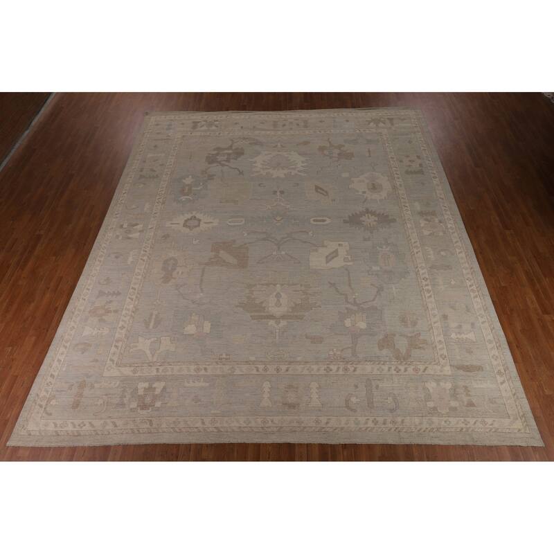 Vegetable Dye Floral Oushak Turkish Rug Handmade Wool Carpet - 9'10"x 14'3"