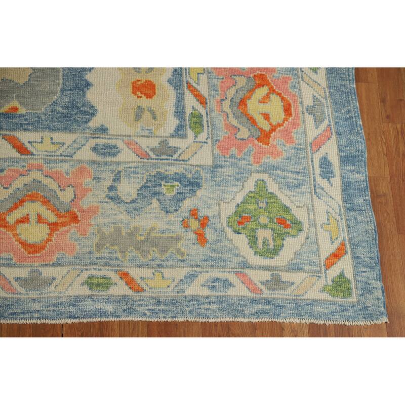 Hand Knotted Oriental 100% Wool Carpet Transitional All-Over Navy Blue & Blues Oushak Area Rug - 12' 9'' X 9' 4''
