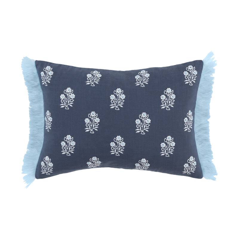 Rizzy Home Embroidered Blue Floral Throw Pillow Cover