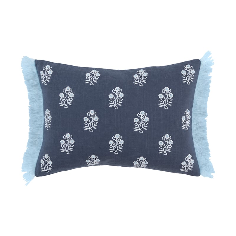 Rizzy Home Embroidered Blue Floral Throw Pillow
