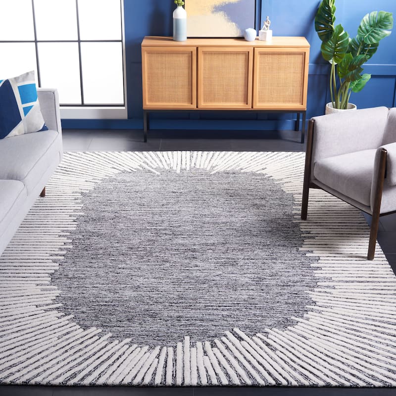 SAFAVIEH Handmade Abstract Deema Modern Wool Rug - 9' x 12' - Black/Ivory - Rectangle