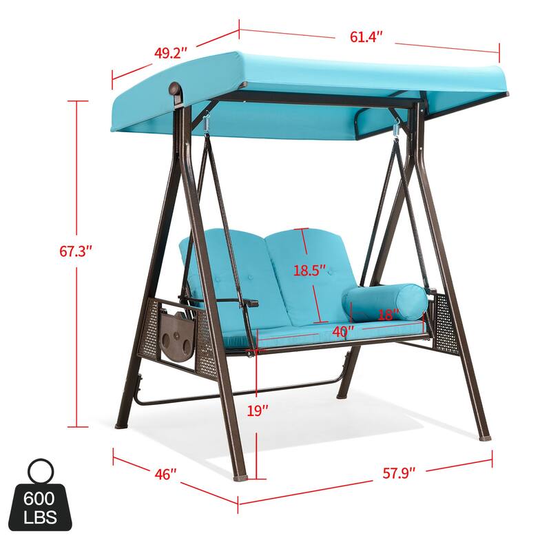 PURPLE LEAF Deluxe Outdoor Patio Porch Swing with Weather Resistant Steel Frame, Cushions and Pillow Included