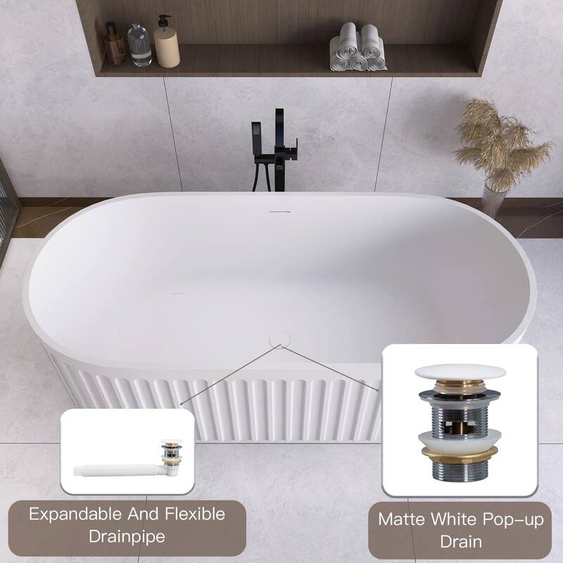 67 in. x 29.5 in. Solid Surface Freestanding Soaking Bathtub with Overflow and Drain Matte White