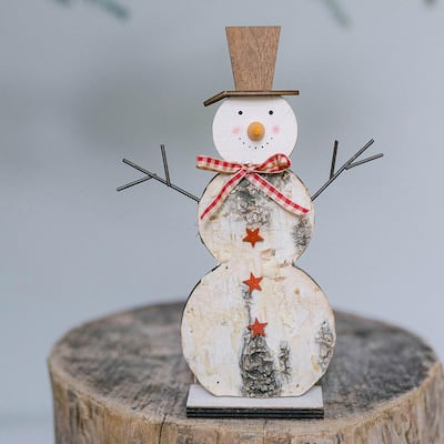 Wooden Snowman Figurine