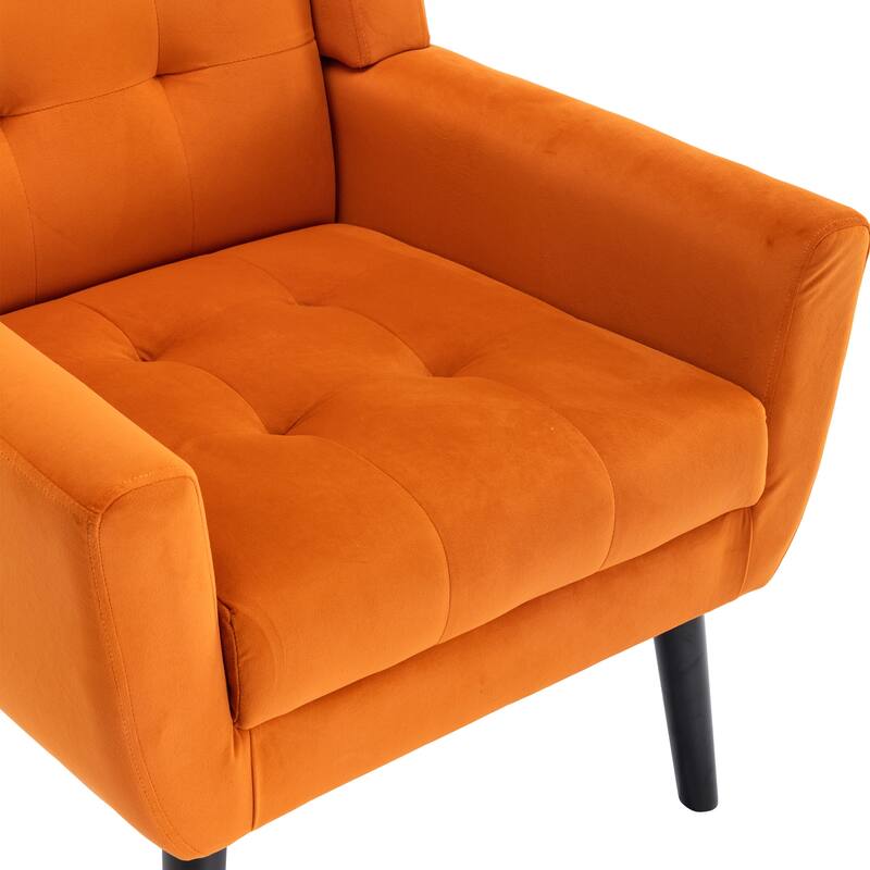Stylish Upholstered Seating Armchair with Tapered Metal Legs, Orange Single Sofa Chair Accent Chair with Flared Armrests