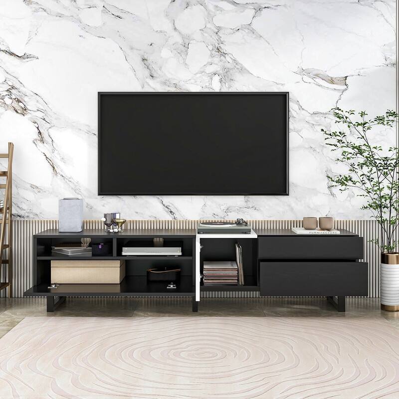 TV Stand for 80'' TV with Double Storage Space Entertainment Center with Drop Down Door for Living Room