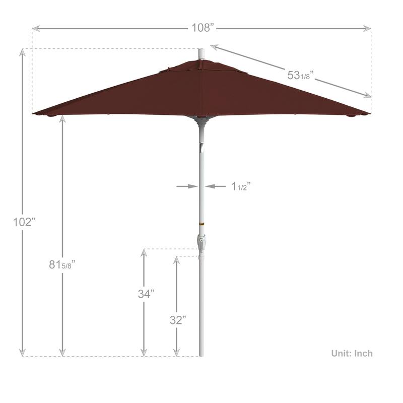California Umbrella 9' Round Crank Lift Push Button Tilt White Aluminum Patio Umbrella Sunbrella