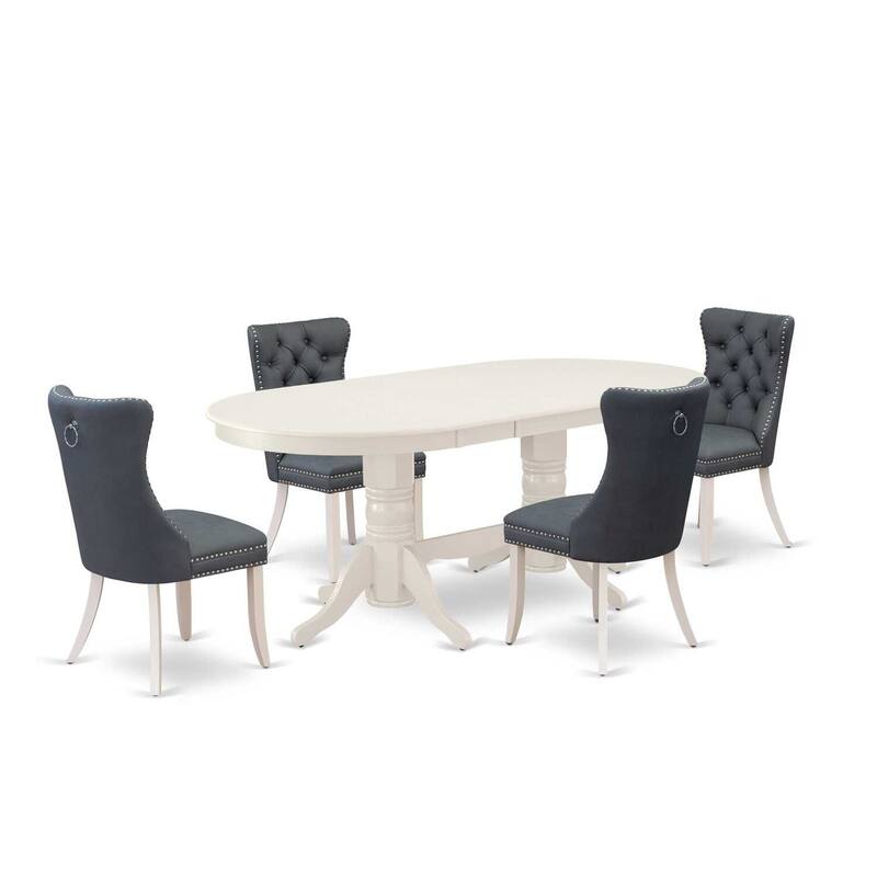 Oval Dining Set - 5 Piece Kitchen Table with 4 Chairs - Linen White Modern Dining Room Furniture