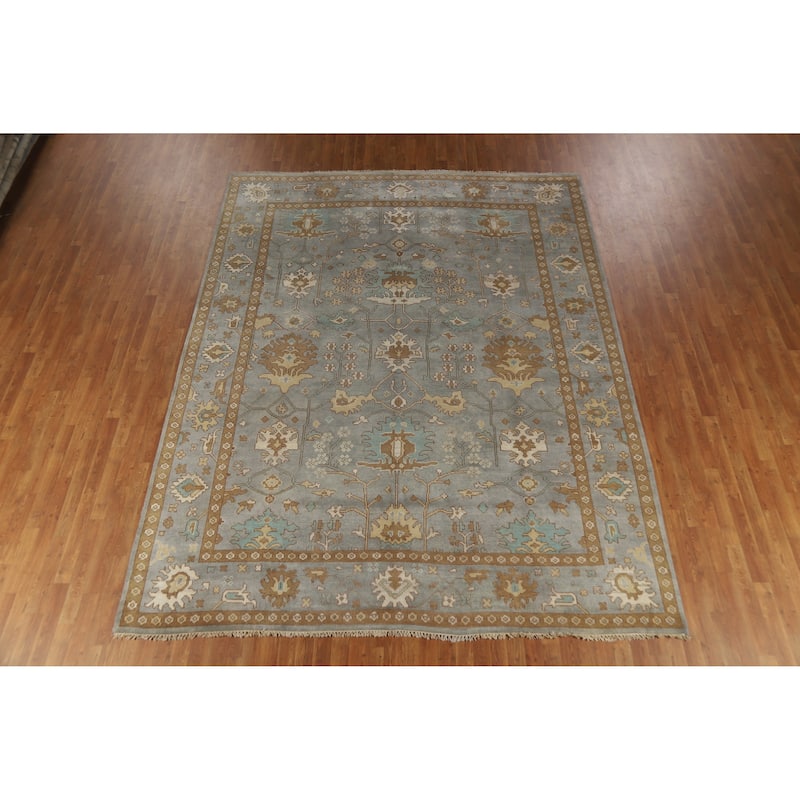 Transitional Blue Oushak Indian Area Rug Handmade Wool Carpet - 9'1" x 11'8"