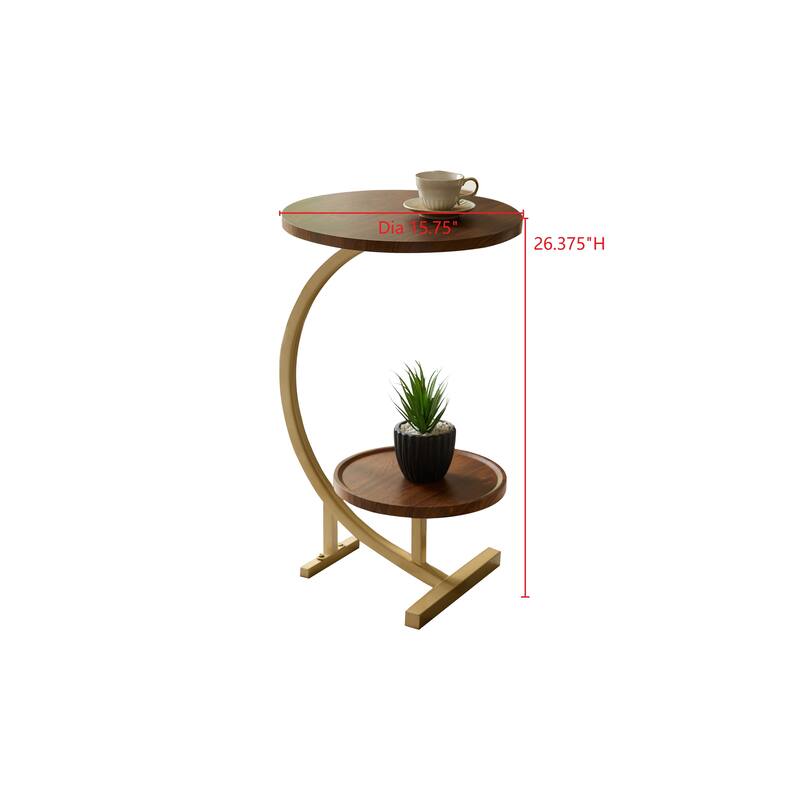 Rouge Collection Gold Metal Faux Marble 2-Tier Oval Side Table