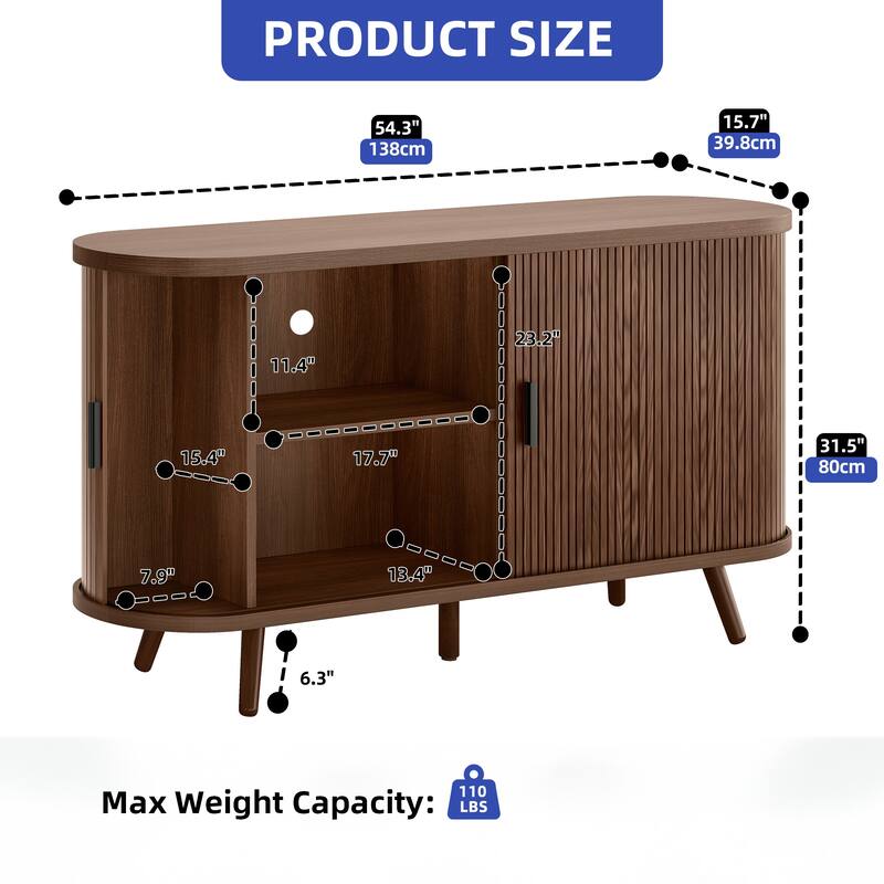 Moasis 54.3" Wide Sideboard Buffet Cabinet with Curvy Edge Accent Storage&Sliding Door