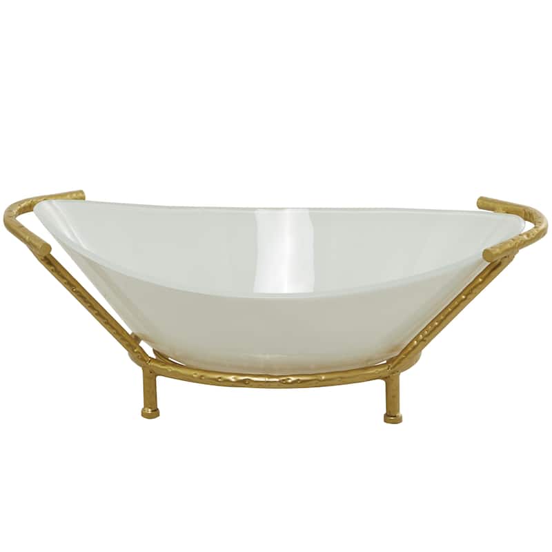 Glass Kitchen Serving Bowl with Gold Metal Stand - White - CosmoLiving by Cosmopolitan - White - 25"W, 9"H