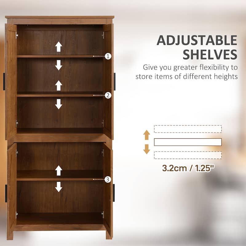 HOMCOM 64" Kitchen Pantry Cabinet, Freestanding Storage Cabinet with 4 Doors and 3 Adjustable Shelves for Dining Room