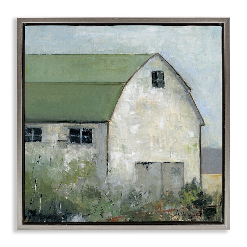 Stupell Barn View with Green Roof Framed Floater Canvas Wall Art Design By Sally Swatland - 25 x 25 - Grey