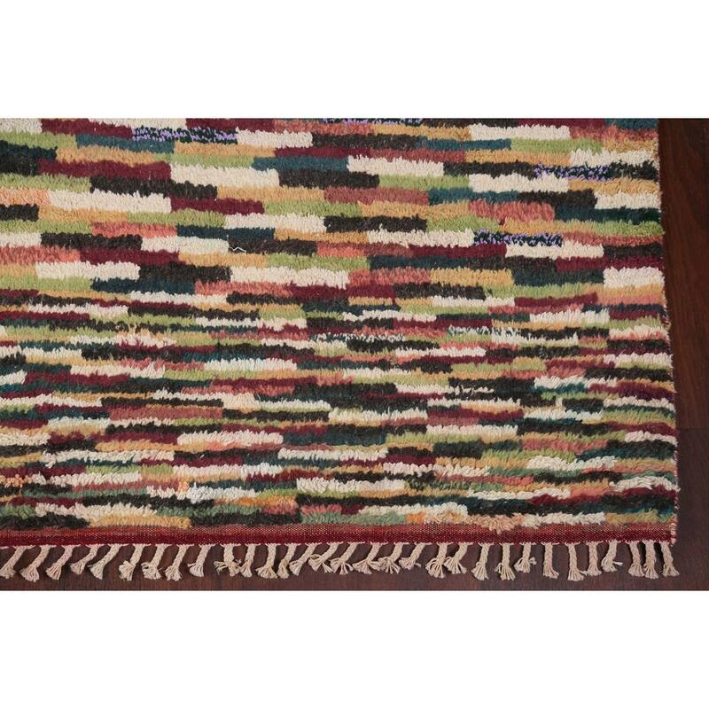 Checkered Moroccan Oriental Wool Area Rug Handmade Living Room Carpet - 10'1" x 14'6"