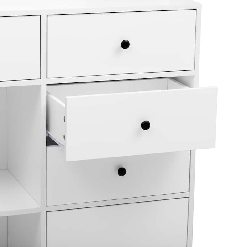 Roomfitters Elegant Buffet Storage Cabinet with Drawers, Dining & Living Room Sideboard, Beige White
