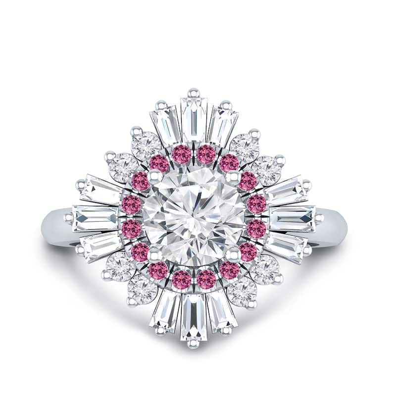 Auriya 14k Gold 1 1/3ctw Ballerina Diamond and Pink Sapphire Engagement Ring Certified (G-H, VS1-VS2) - White - 6