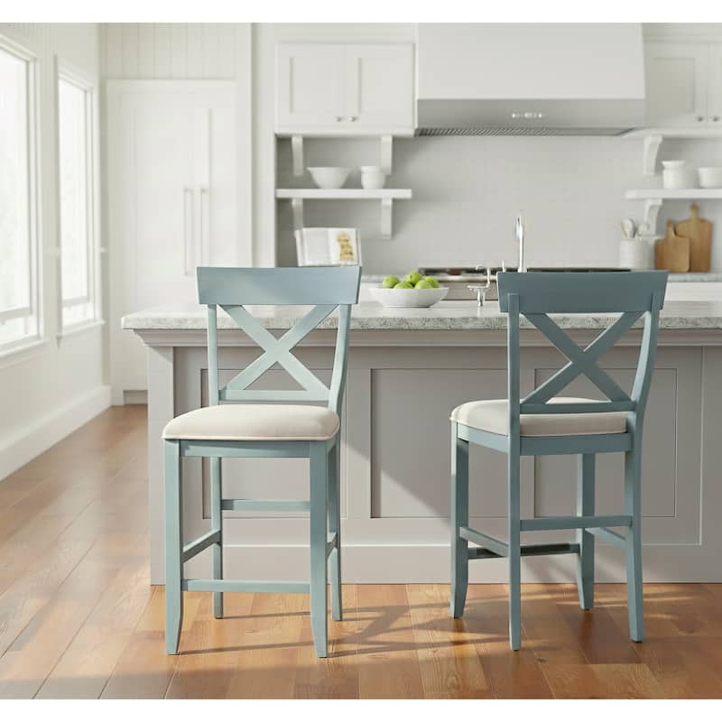 Belsey X Back Upholstered Counter Stool Set of 2 - Blue