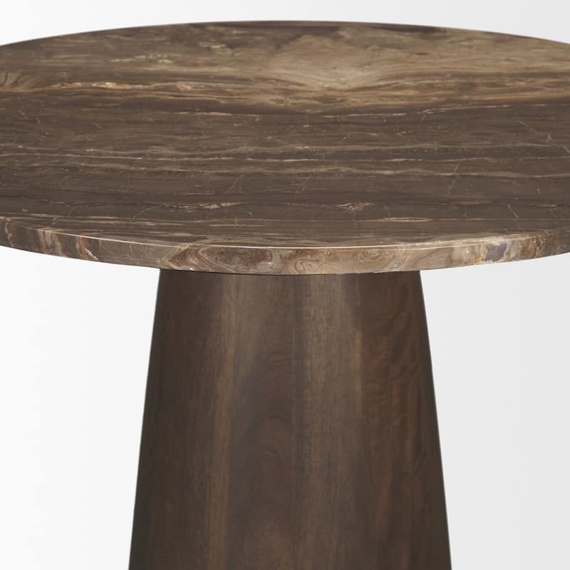 Allyson 32" Round Dark Brown wood w/ Cappuccino Marble Top Bistro Table - 32.0L x 32.0W x 36.0H