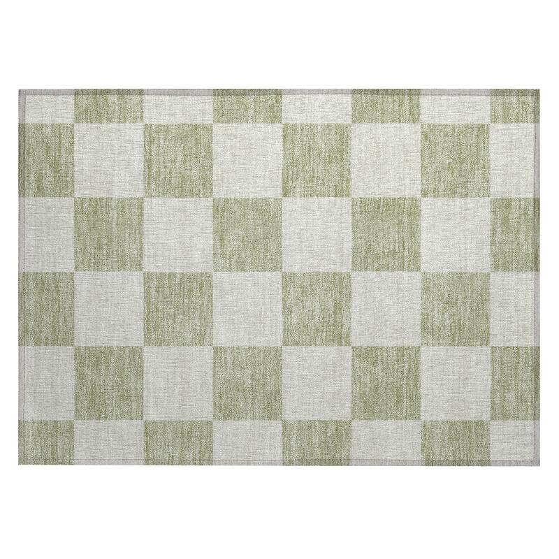 Machine Washable Indoor/ Outdoor Modern Checker Chantille Rug