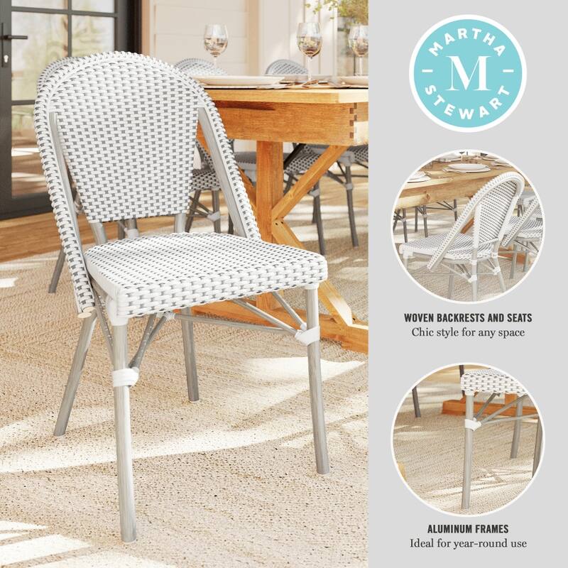 Martha Stewart 2PK All-Weather Stackable Patio Bistro Dining Chairs - 19"W x 21.75"D x 35"H