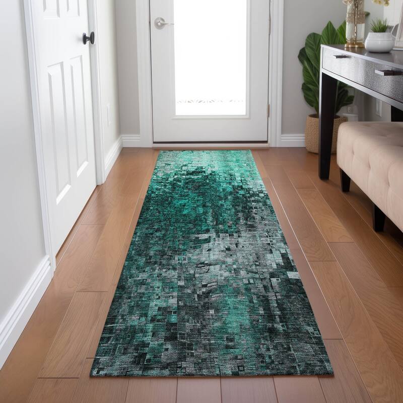 Machine Washable Indoor/ Outdoor Chantille Modern Ombre Rug - Teal - 2'3" x 7'6"