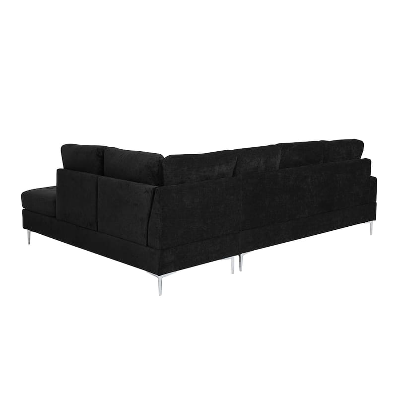 Chenille 3 Seater Couch L-shaped Sectional Sofa with Reversible Chaise, Storage Ottoman, Metal Legs, Copper Nails and 2 Pillows