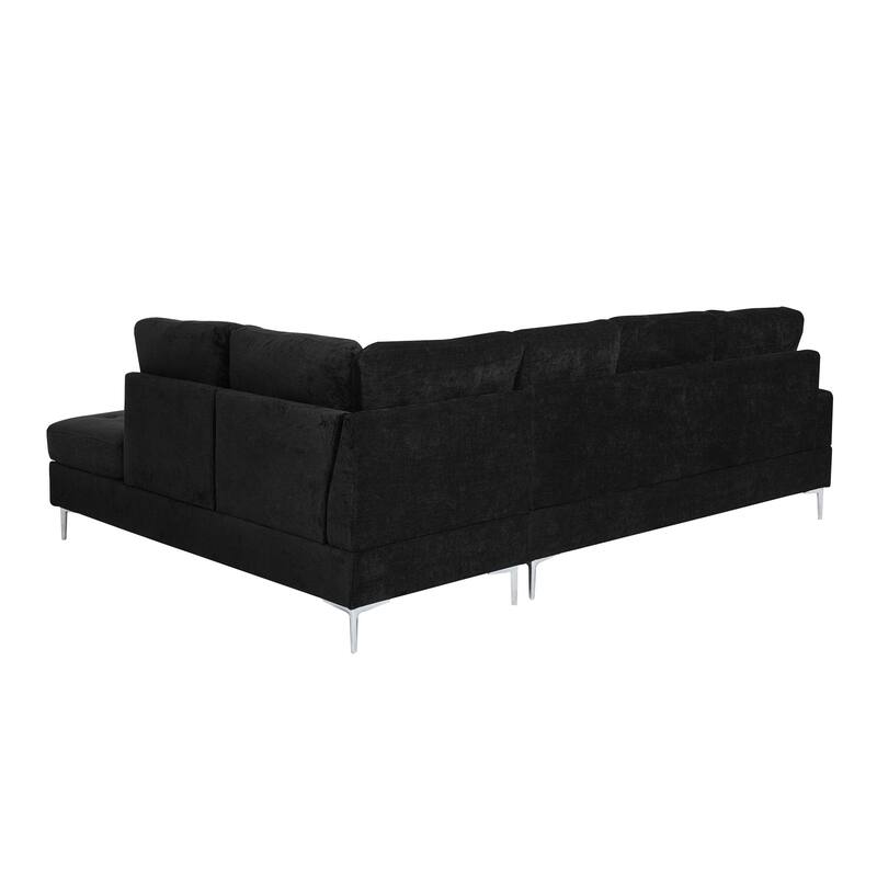 Roomfitters Sectional 3-Seater Sofa with Chaise, Storage Ottoman, Metal Legs, Nailhead Trim and Two Pillows