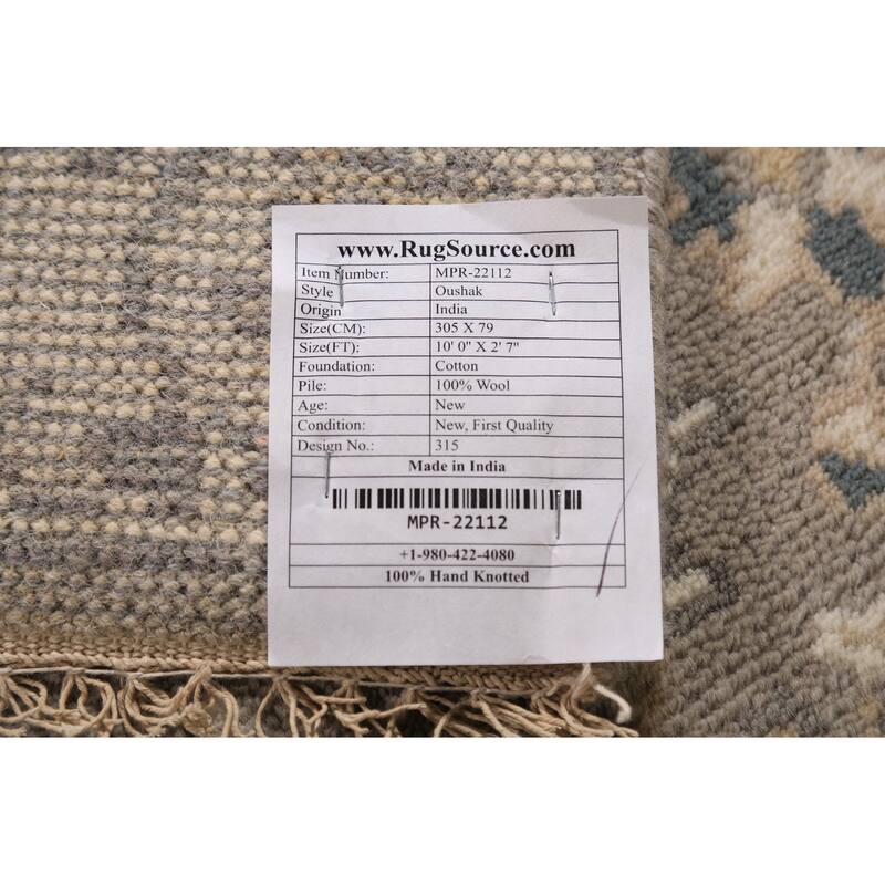 Earth Tone Oushak Indian Runner Rug Hand-Knotted Wool Carpet - 2'7" x 10'0"