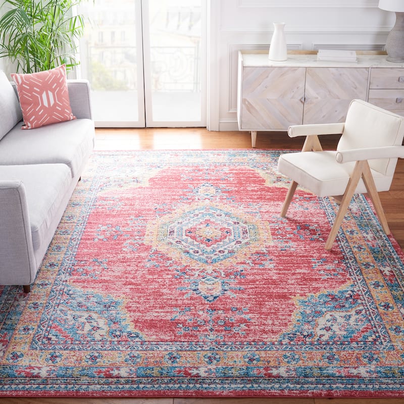 SAFAVIEH Madison Toni Oriental Medallion Rug - 6'7" Square - Orange/Light Blue