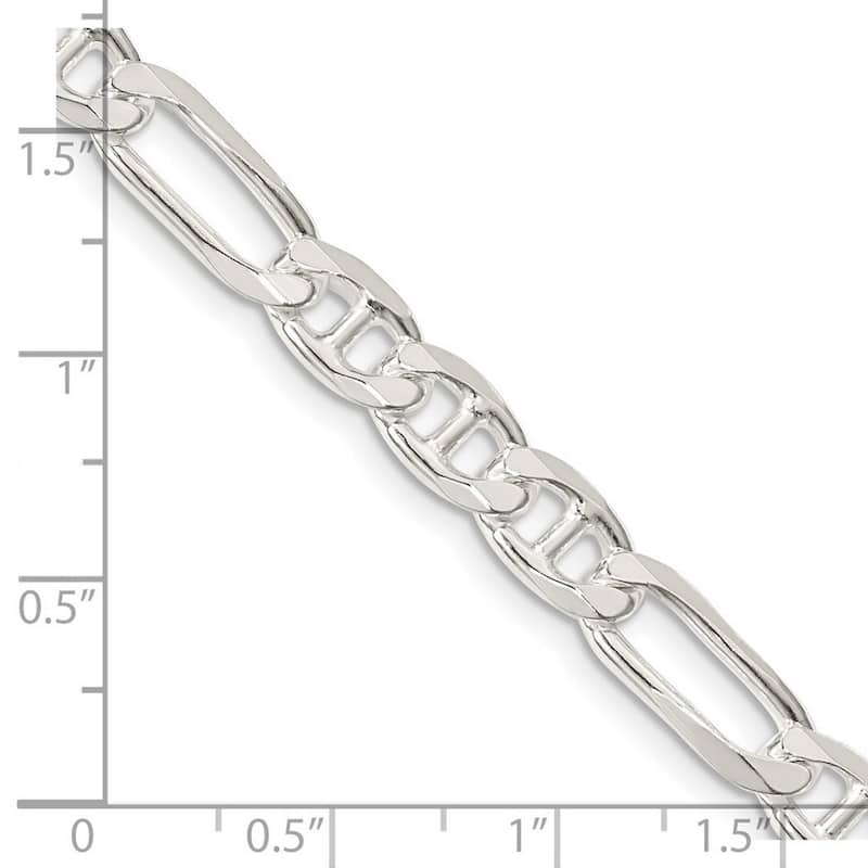Curata 925 Sterling Silver 6.5mm Figaro Mariner Anchor Chain Necklace for Men