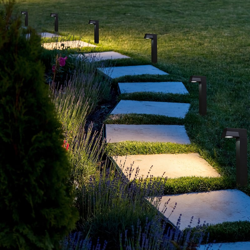 Glitzhome 15"H Set of 6 Solar Powered SMD LED Pathway Ground Light - Black