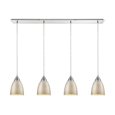 Merida 4-Light Linear Pendant Fixture in Polished Chrome with Silver Linen Glass