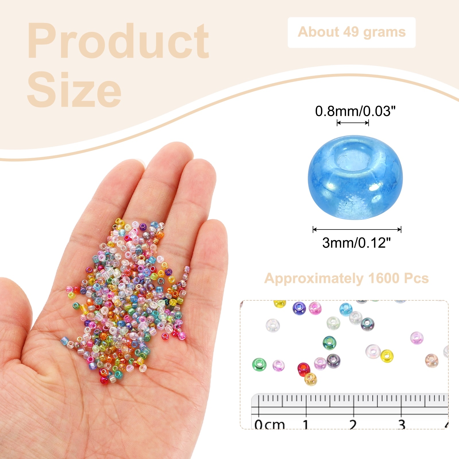 Glass Seed Beads, Loose Mini Beads with Hole, Bulk Craft Spacer for Earring Bracelet