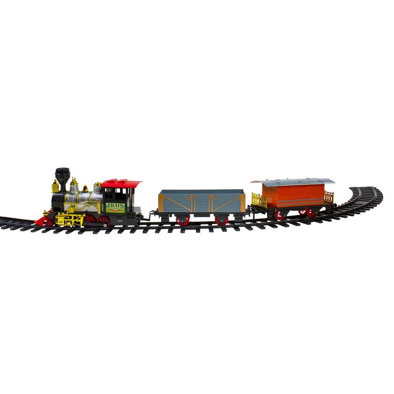 17-Piece Lighted and Animated Gold and Red Classic Model Train Set with Sound - 10"